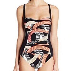 La Blanca Mio Sweetheart Neckline Wireless Geometric One Piece Swimsuit Size 12